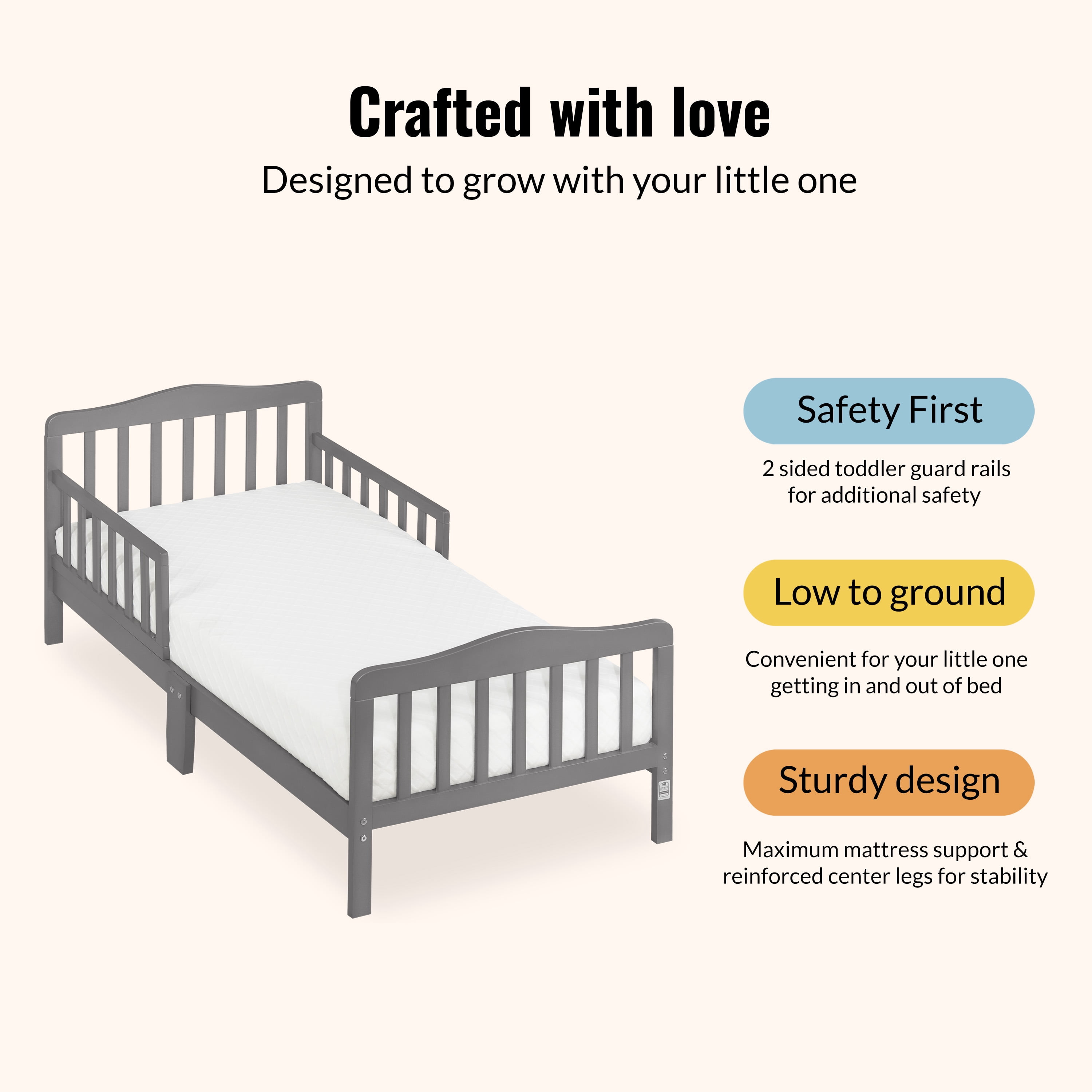 Dream On Me Classic Design Toddler Bed, Steel Grey