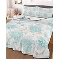thumbnail image 3 of Quilts Twin-XL Size Bedding Set, Turquoise Coastal Lightweight Quilted Comforter, Summer Beach Coral Sea Turtle Starfish Reversible Bedspread Coverlet with Pillow Covers for All Season, 68" x 98", 3 of 7