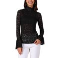 thumbnail image 1 of TOP CASUAL DE MUJER INSPIRE CHIC CON ENCACHE FLORAL Y MALLA TRANSPARENTE CUELLO MOCK NEGRO, 1 of 6