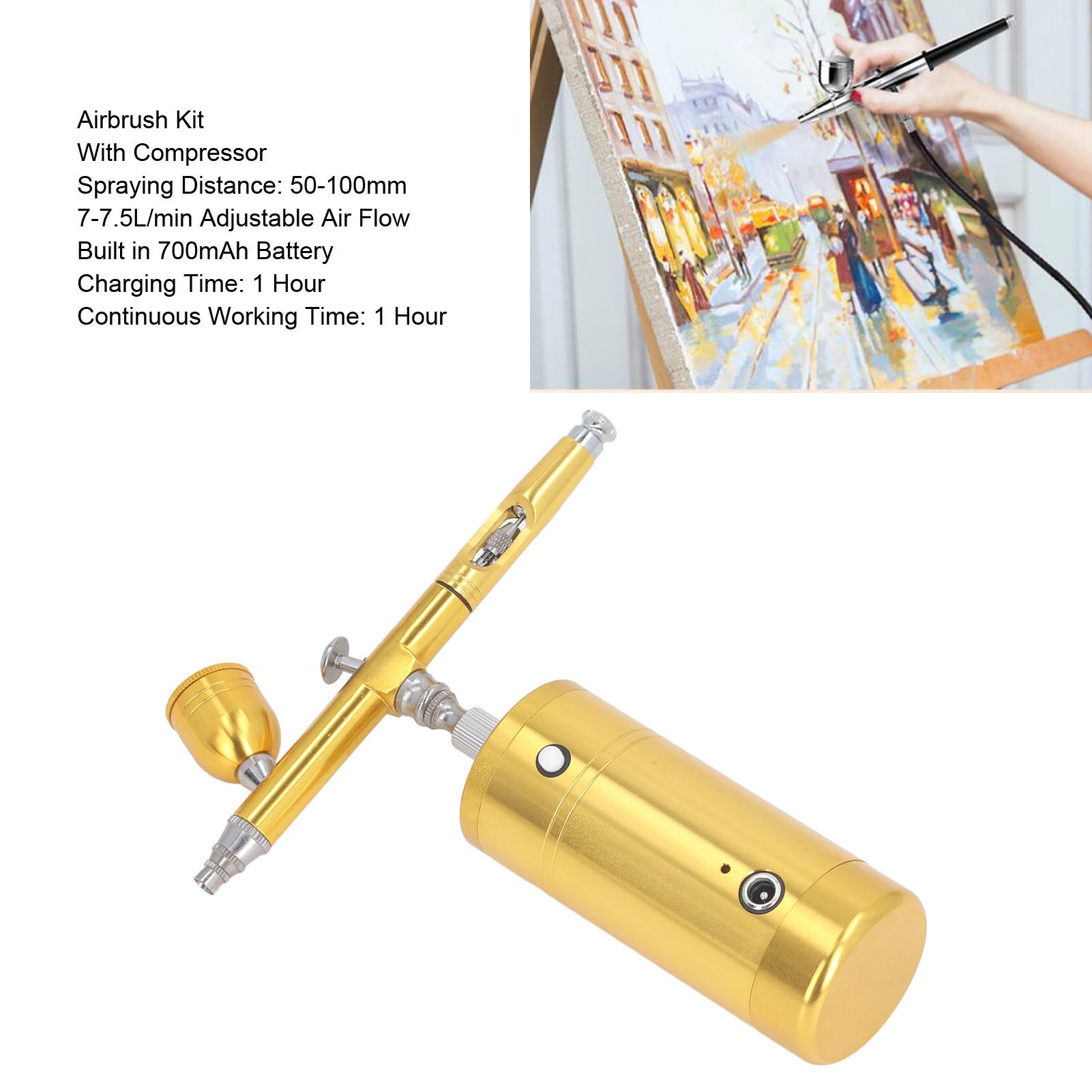 Suodoka Portable Rechargeable Cordless Airbrush Kit with Compressor, 8-9 PSI Mini Spray Gun Set for Model Painting, Makeup, Cake Decoration, 19 cm / 7.48 inches Length, Black