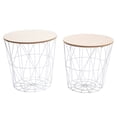 thumbnail image 1 of Set of 2 Round Nesting End Tables with Metal Storage Baskets – White Side Tables for Home & Living Room, 1 of 8