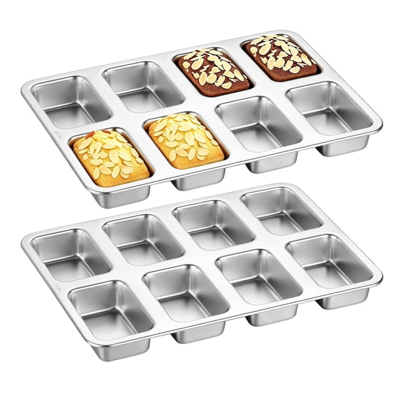 Walchoice Mini Loaf Pan 8-Cavity, 2 PCS Stainless Steel Mini Bread Pan, Small Loaf Pan Mold for Banana Bread, Cornbread & Pound Cake, Easy Release Dishwasher Safe Baking Pan (11.8 x 8.5 Inch)