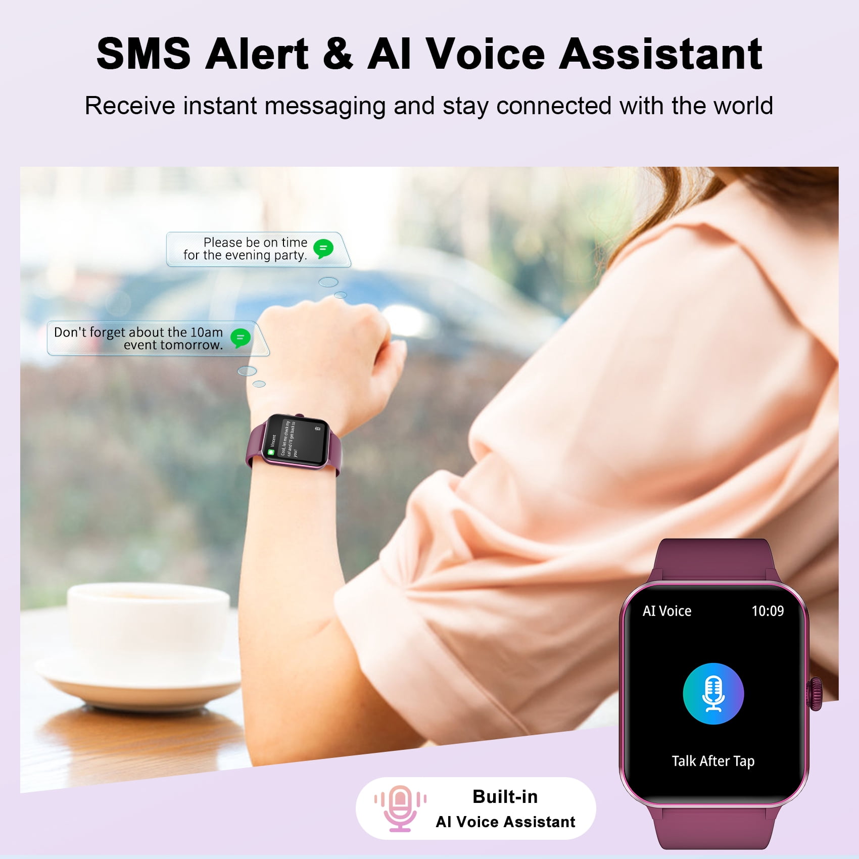 Smart Watch for Women Men, Bluetooth Calling Fitness Tracker, 1.85" HD Screen, AI Voice Assistant, 100+ Sports Modes, Compatible with Android iPhone (Burgundy)