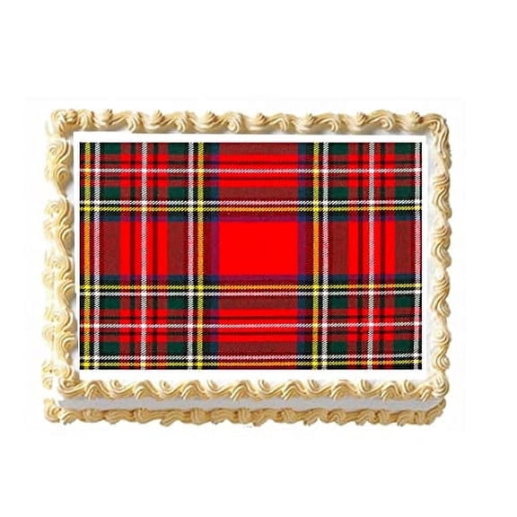 Royal Stewart Red Plaid Pattern Edible Image Icing Cake Topper for Quarter Sheet Cake, by TNCT