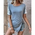 thumbnail image 4 of Camiseta de manga corta ajustada con cuello redondo informal para mujer con nudo torcido en la parte delantera gris XL, 4 of 8