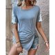 thumbnail image 4 of Camiseta de manga corta ajustada con cuello redondo informal y nudo torcido para mujer, 4 of 8