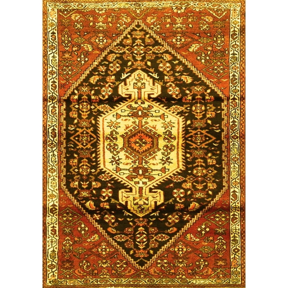 Ahgly Company Machine Washable Indoor Rectangle Persian Yellow Traditional Area Rugs, 5' x 7'
