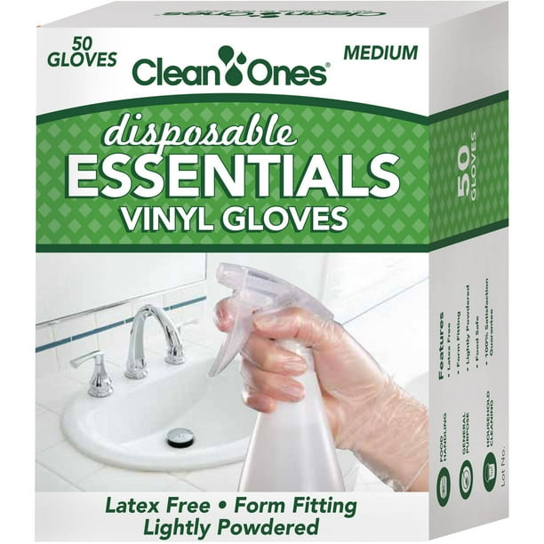 Clean Ones Essentials Disposable Vinyl Gloves, 50 count