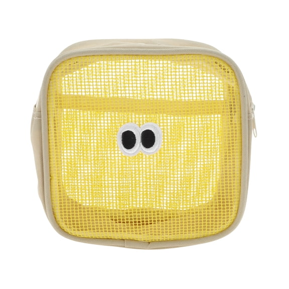 Unique Bargains 1 Pc Square Bean Eye Makeup Bag for Travel Vacation Yellow Nylon Mesh