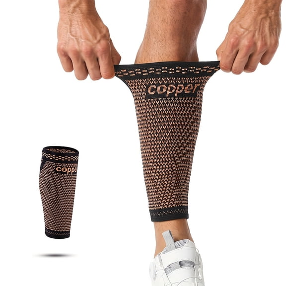 Copper Calf Compression Sleeves for Men & Women - Premium High Stretch Graduated Compression with Anti-Slip Grip | Breathable & Smooth Lining Footless Design for Runners, Shin Splints, Leg Fatigue &