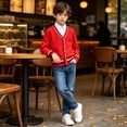 thumbnail image 2 of Boys‘ Cotton Cardigan Sweater Button-Up V-Neck Knit Basic Casual Outerwear School Uniform Sweater Striped Rib Trim Pullover, 2 of 6