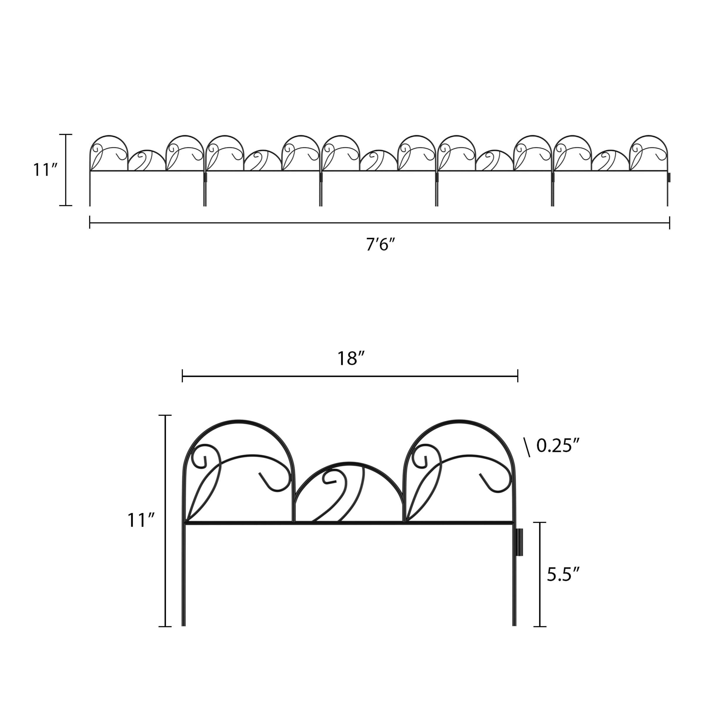 Metal Garden Fencing- Set of 5 Panels of Mimosa Decorative Edging Flower Beds & Landscapin