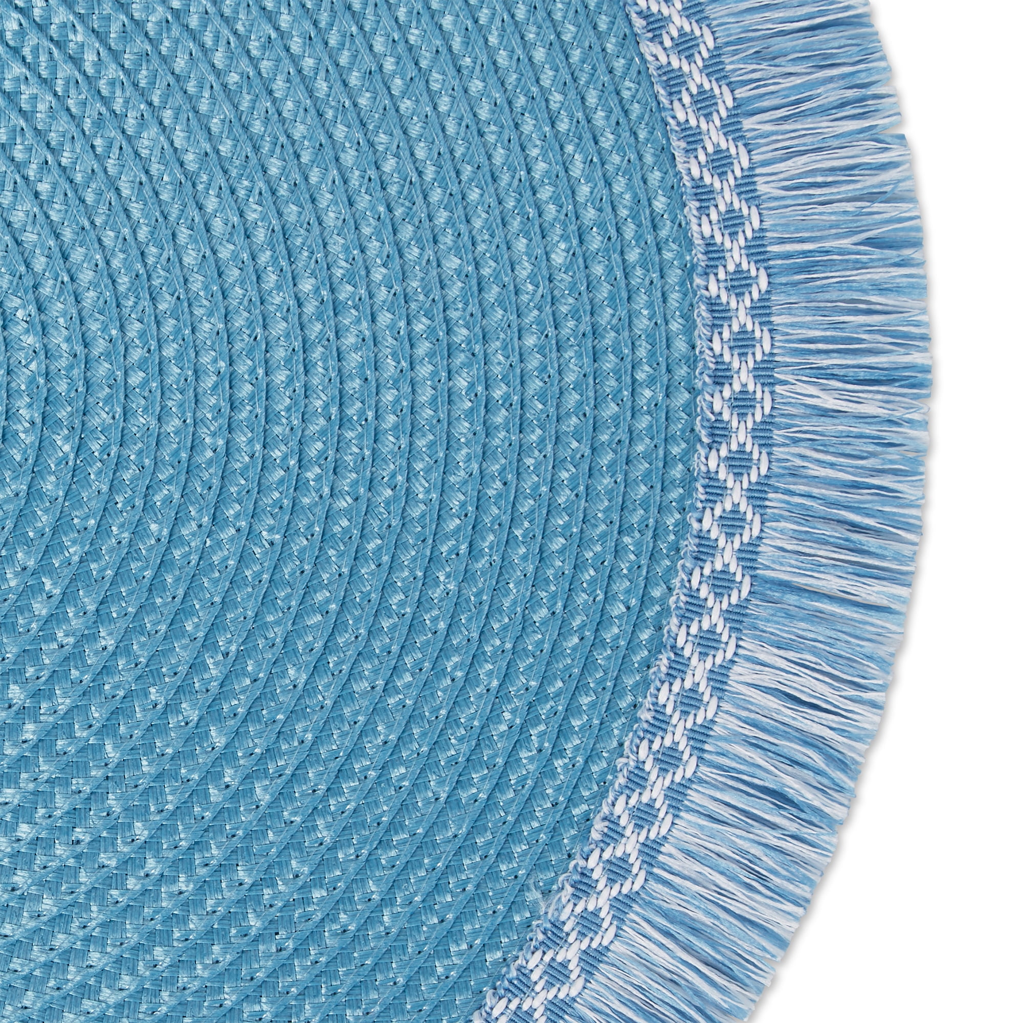 Storm Blue Round Fringed Placemat Set of 6