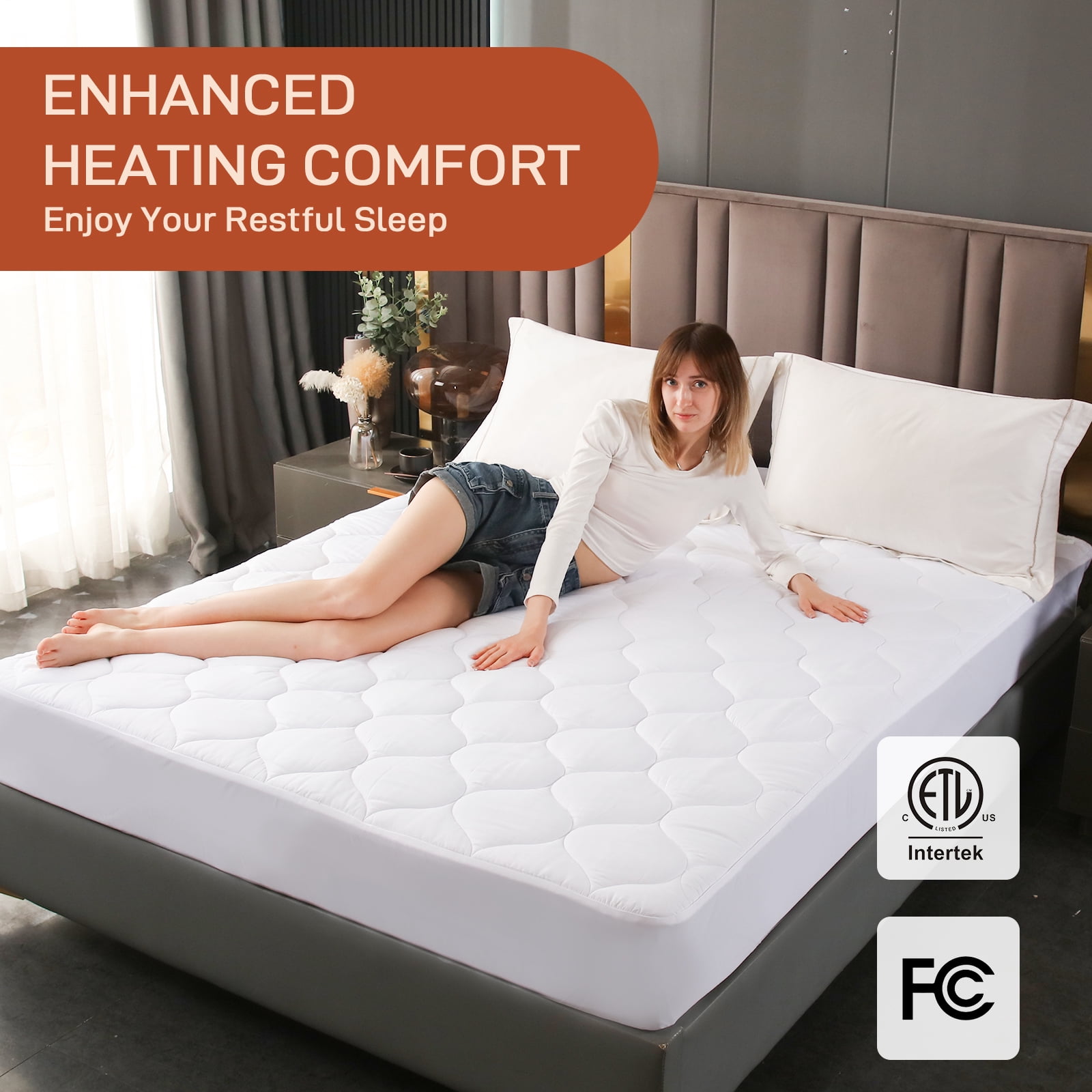 SOHTOPHO Heated Mattress Pad Calking, Heated Blanket, White, 72" X 84", Electric Mattress Pads, Heated Mattress, Bed Warmer, Bed Heater, Electric Blanket, Heated Mattress Cover, Heated Pad for Bed