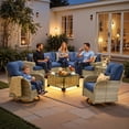 thumbnail image 3 of Vcatnet 9 Pieces Outdoor Patio Furniture, PE Wicker Sectional Sofa, Outdoor Conversation Set with Swivel Rockers and Solar Powered Coffee Table, Navy Blue, 3 of 10