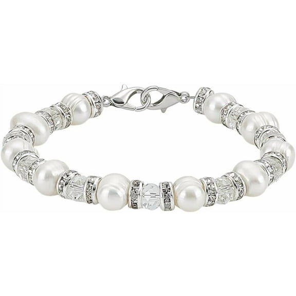 Freshwater Pearl Bracelets 7 Inch Medical Alert ID Interchangeable Bracelet 8mm Glass Bead Bangles Cultured Pearl Bracelet with Rhinestone Beads for Women Jewelry Bracelets Replacement