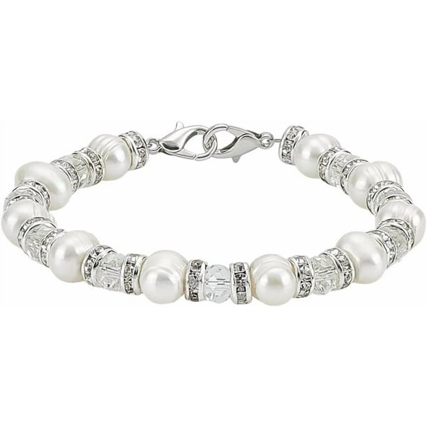 Pulseras de perlas de agua dulce de 7 pulgadas con identificación médica intercambiable, brazaletes con cuentas de vidrio de 8 mm y pulsera de perlas cultivadas con cuentas de diamantes de imitación.