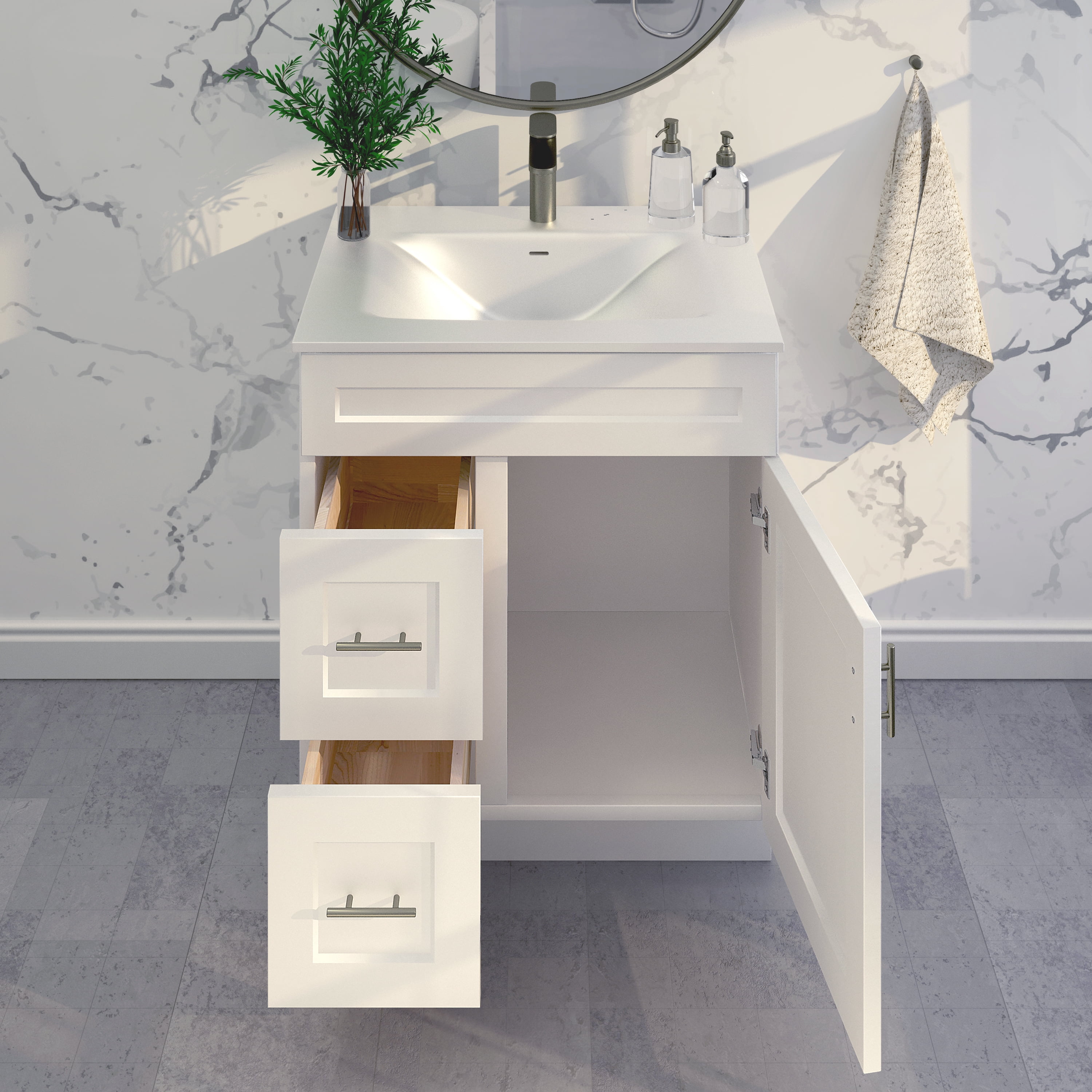 White Shaker Bathroom Vanity Sink Base with Drawers 30" Ready-to-Assemble Cabinet