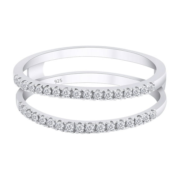 AFFY 0.25CT Round Cut White Cubic Zirconia Enhancer Guard Ring in 14K White Gold over Sterling Silver-4