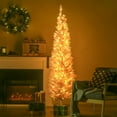 thumbnail image 2 of HOMCOM 6 ft Pre-Lit Noble Fir Slim Artificial Christmas Tree with 390 Tips and 200 Warm White LED Lights, Pink, 2 of 8