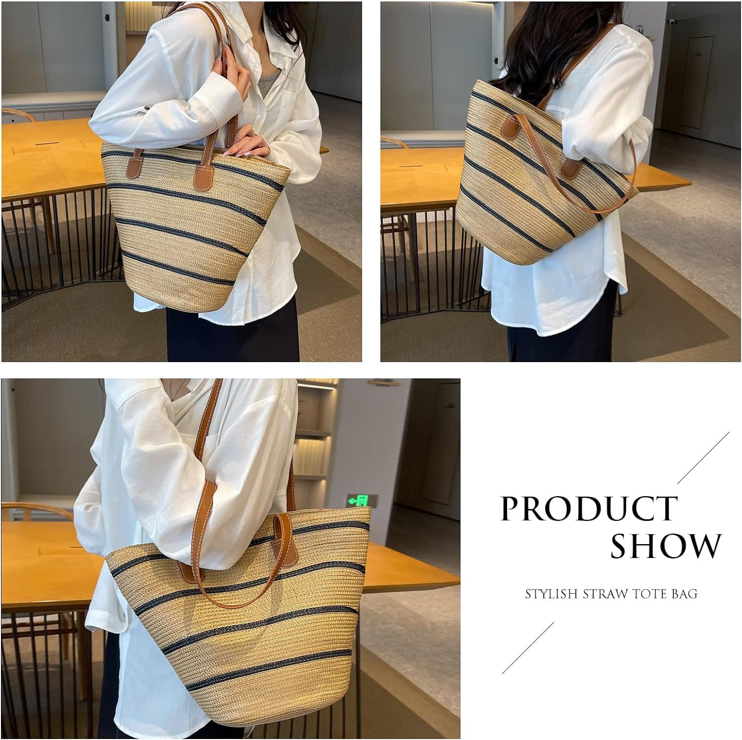 Kukuzhu Straw Beach Bag, Summer Straw Handbags for Women TrendyStraw Purses Woven Tote Bag for Travel Vacation