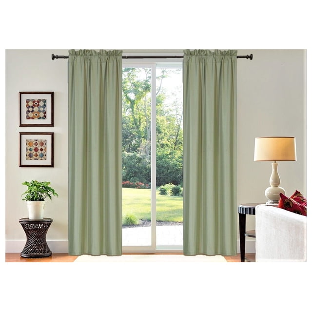 Cortina para ventana de 2 paneles, colección persa, mate, no brillante, color verde salvia, opaca, térmica, con bolsillo para varilla y forro de espuma, R64 84 de largo