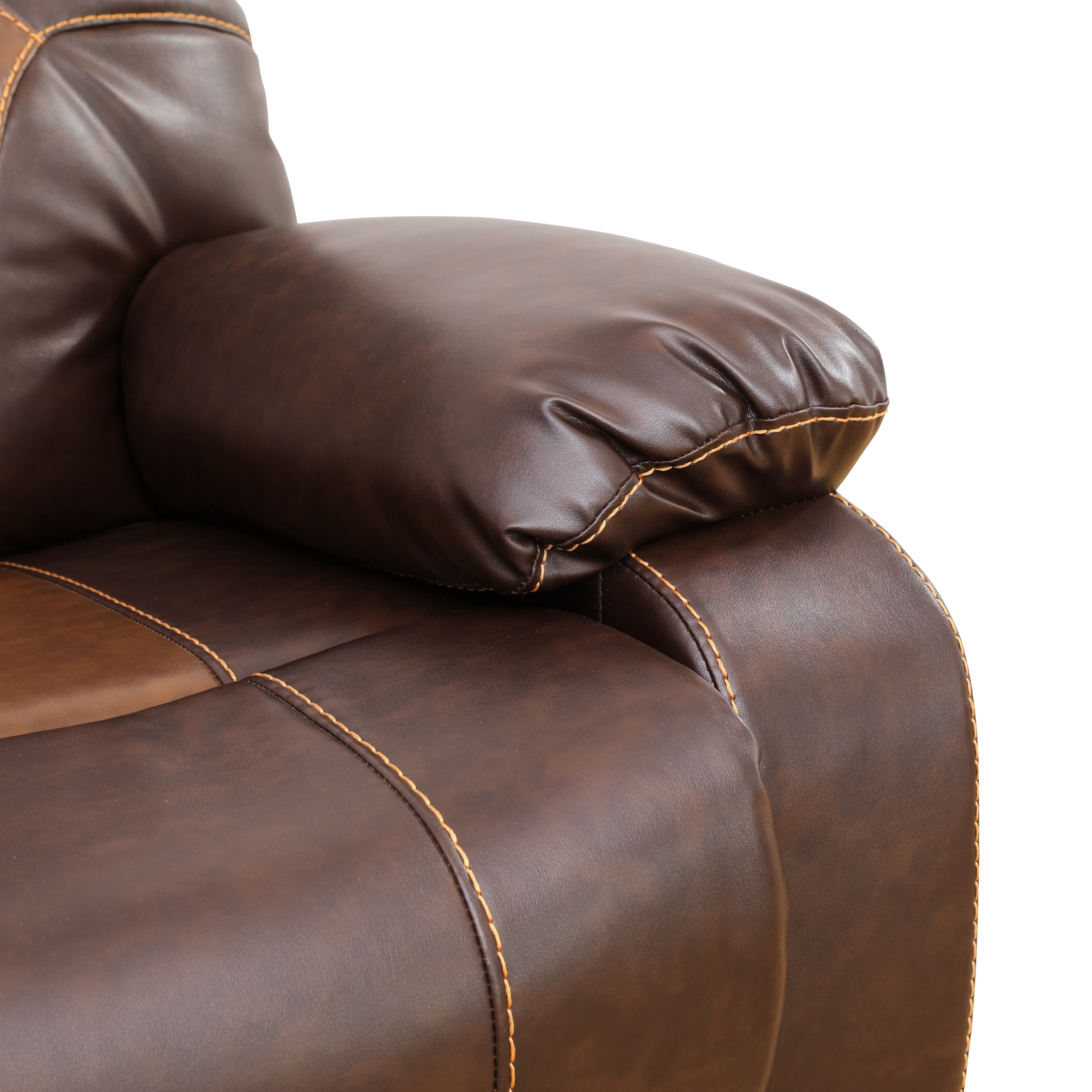 MAYEERTY Reclining Sofa, 3-Seat Breathable Leather Recliner with Reversible Coffee Table for Living Room, Brown