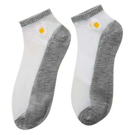 

Follure Womens Fishnet Ankle Socks Casual Cute Solid Daisy Embroidery Mesh Splice Breathable Short Sock