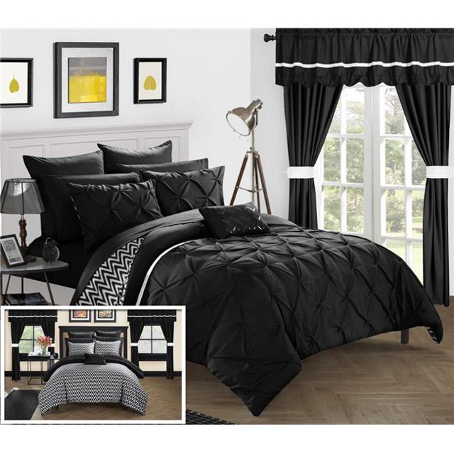 Chic Home CS0575-US Pinch Pleated Design Reversible Chevron Pattern Comforter Set with Sheets, Window Treatments & Decorative Pillows - King - 20 Piece