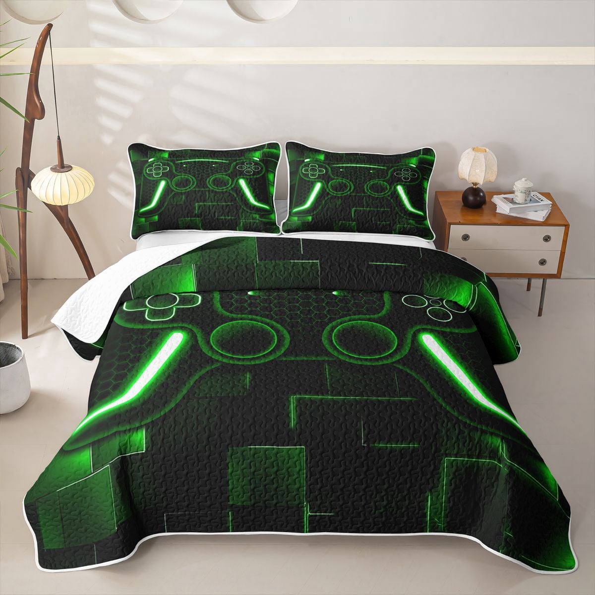 Erosebridal Bright Lime Game Controller Twin Quilt Set,3D Gamer Twin Coverlet Set For Boys,2pcs