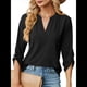 thumbnail image 1 of Blusas Elegantes e Informales para Mujer, Camisetas de 3/4 con Cuello en V y Mangas Enrollables. Negro M, 1 of 10
