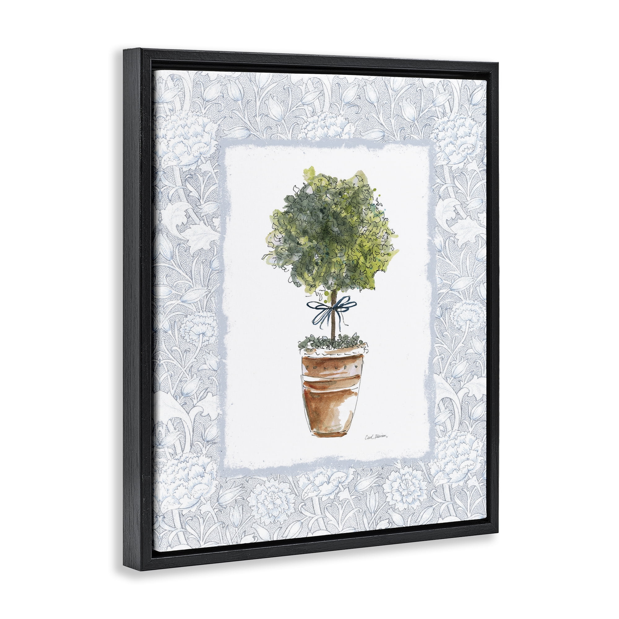Stupell Industries Potted Topiary in Terracotta Black Framed Floater Canvas Wall Art, design by Carol Robinson