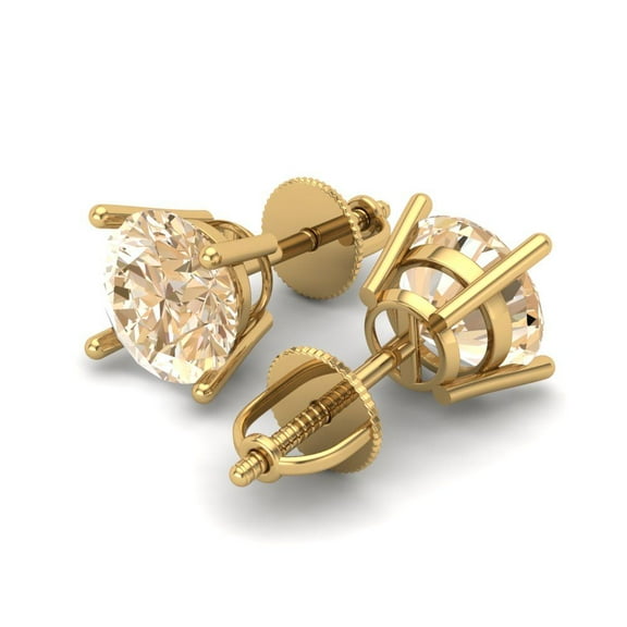 3 Ct Round Cut Studs Natural Morganite 18K Yellow Solid Solid Gold Everyday Dainty Earrings Screw Back