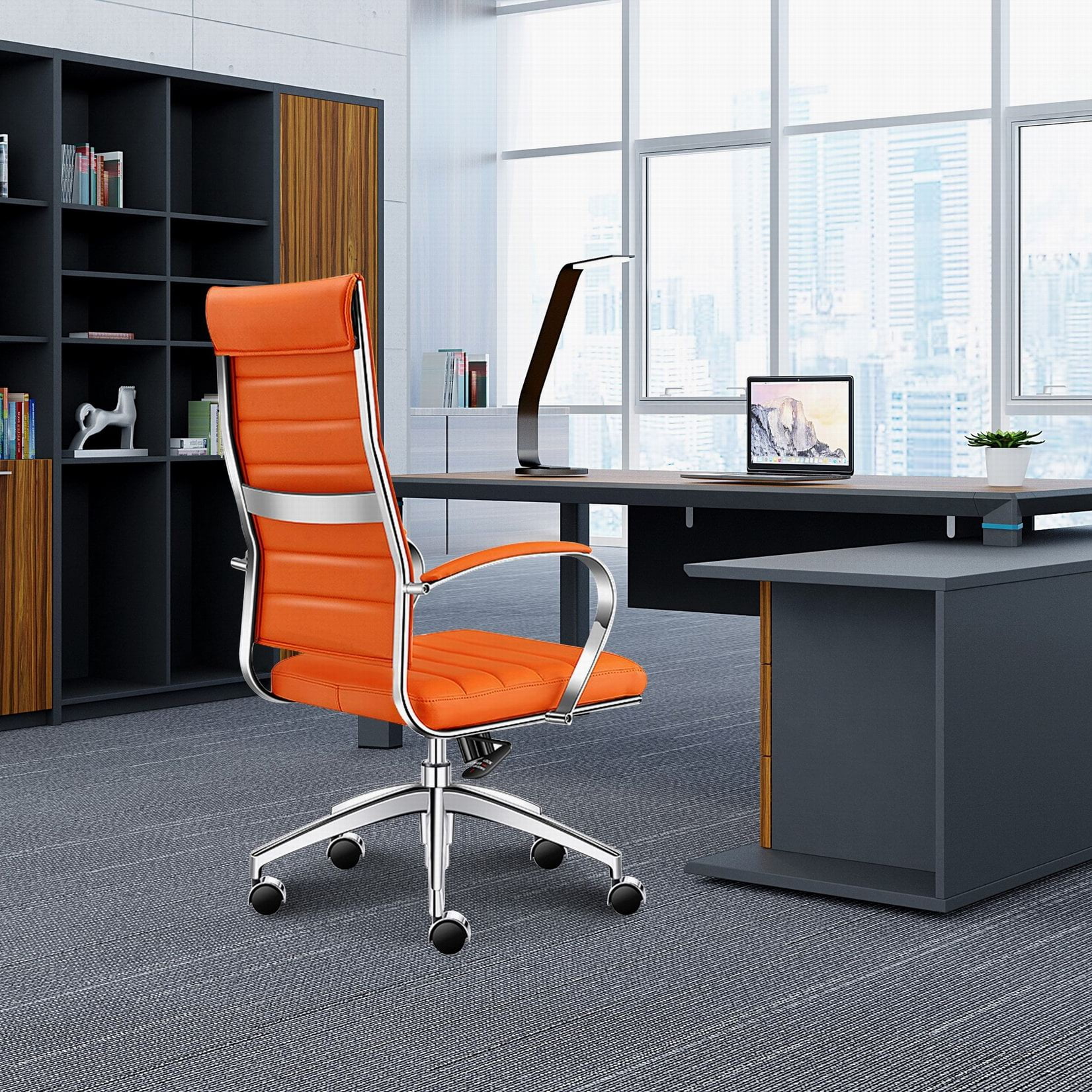 LUXMOD High Back Office Chair with Armrest, Orange Adjustable Swivel Chair in Durable Vegan Leather, Ergonomic Desk Chair for Extra Back & Lumbar Support –Orange