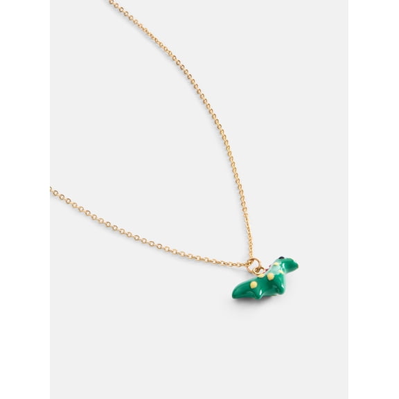 Free Assembly Women's Dinosaur Pendant Goldtone Necklace, 16"   3" Extender