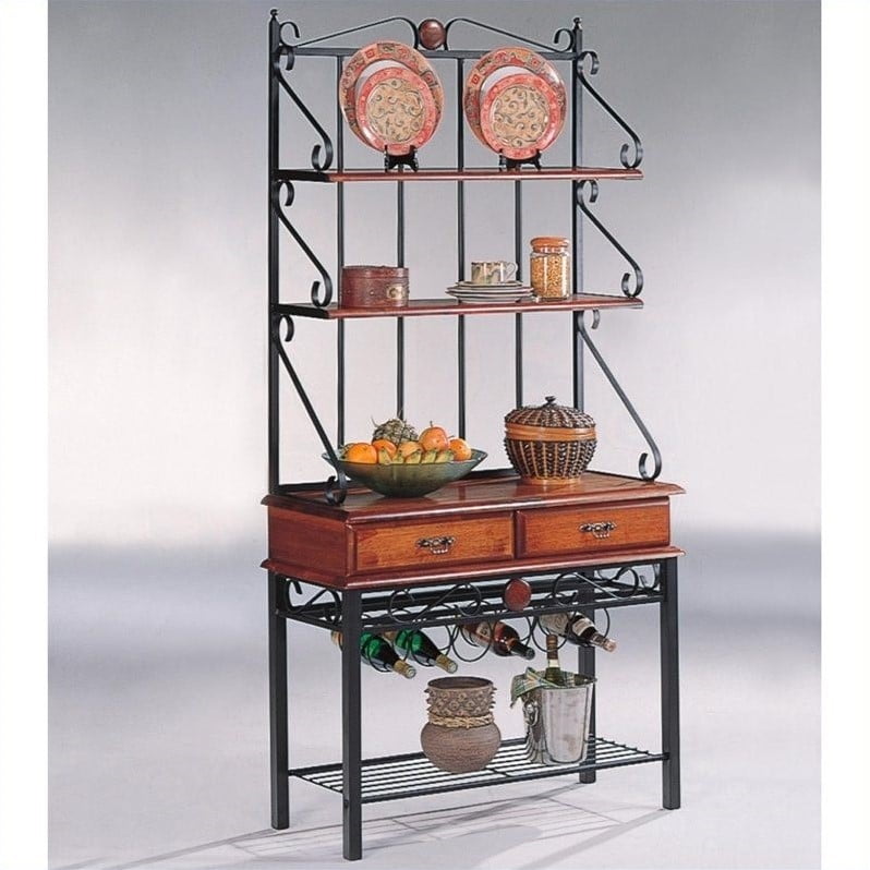 Coaster Dirty Oak Bakers Rack with 2 Drawers