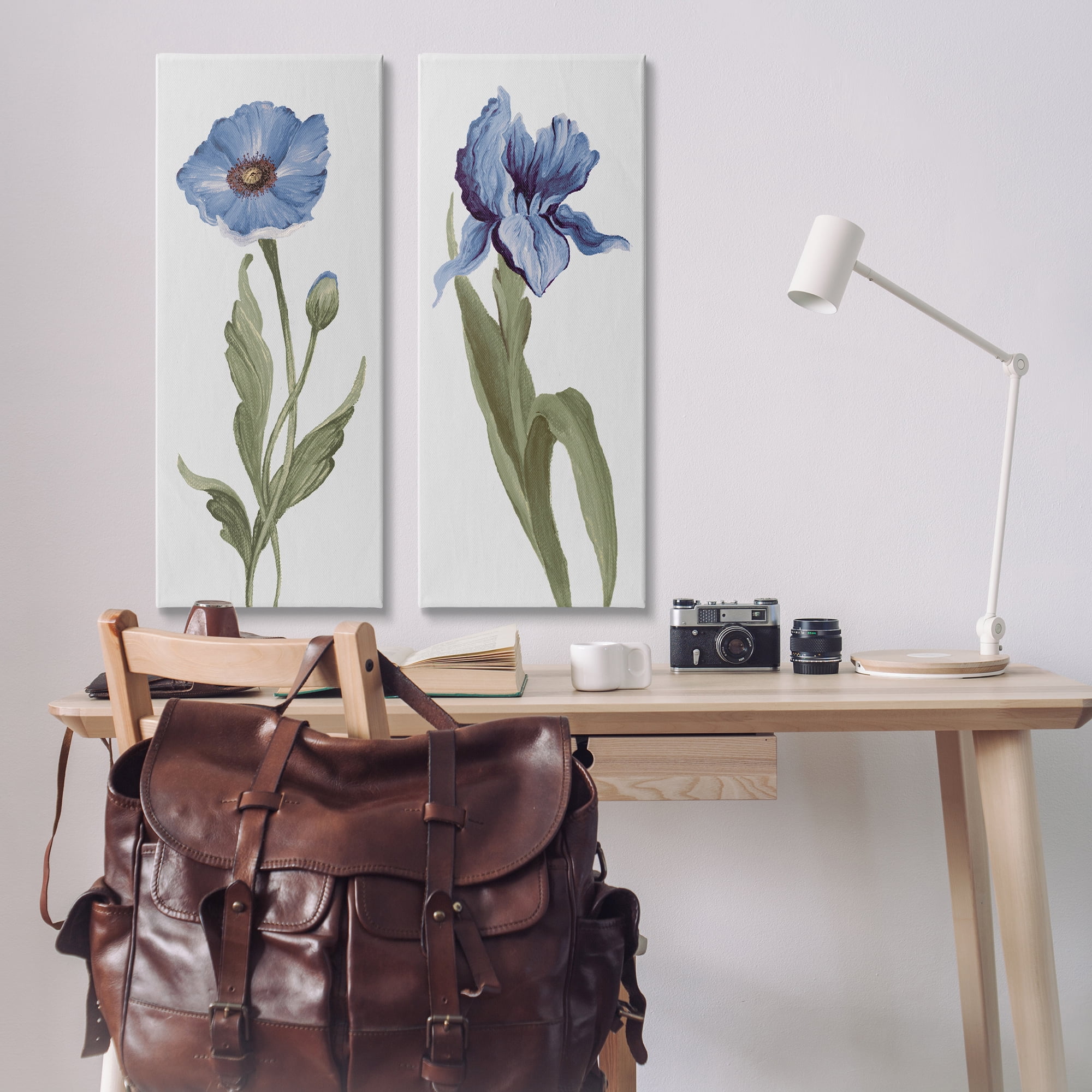 Stupell Industries Blue Poppy and Iris Flowers Plants & Flowers Painting Wrapped Canvas Art Print Wall Art, 13 x 30, Set of 2