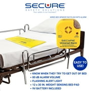 Secure Safety Solutions Bed Alarm for Elderly Adults - 12 x 30 Motion Pressure Sensor Pad, 80 dB Patient Monitor with Holder, 9V Battery - Wandering & Fall Prevention for Dementia Patients, Seniors