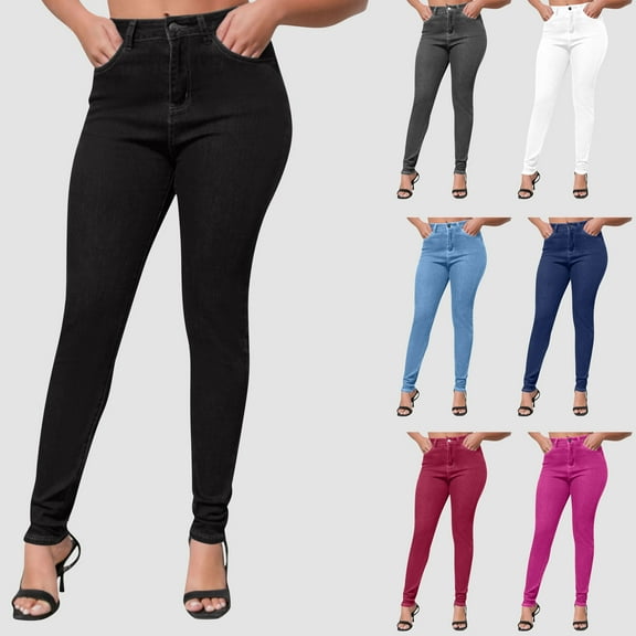 Qulqfy Petite Women's Jeans in Store Skinny Black Stretchy High Waisted Denim Casual Jeans Womens Sweatpants L