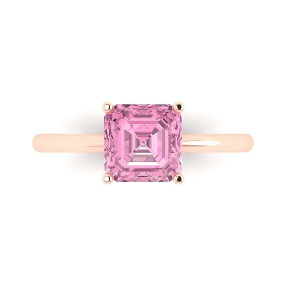 Solitaire Engagement Ring for Women - 2ct Simulated Pink Diamond in 14K Rose Gold Promise Ring