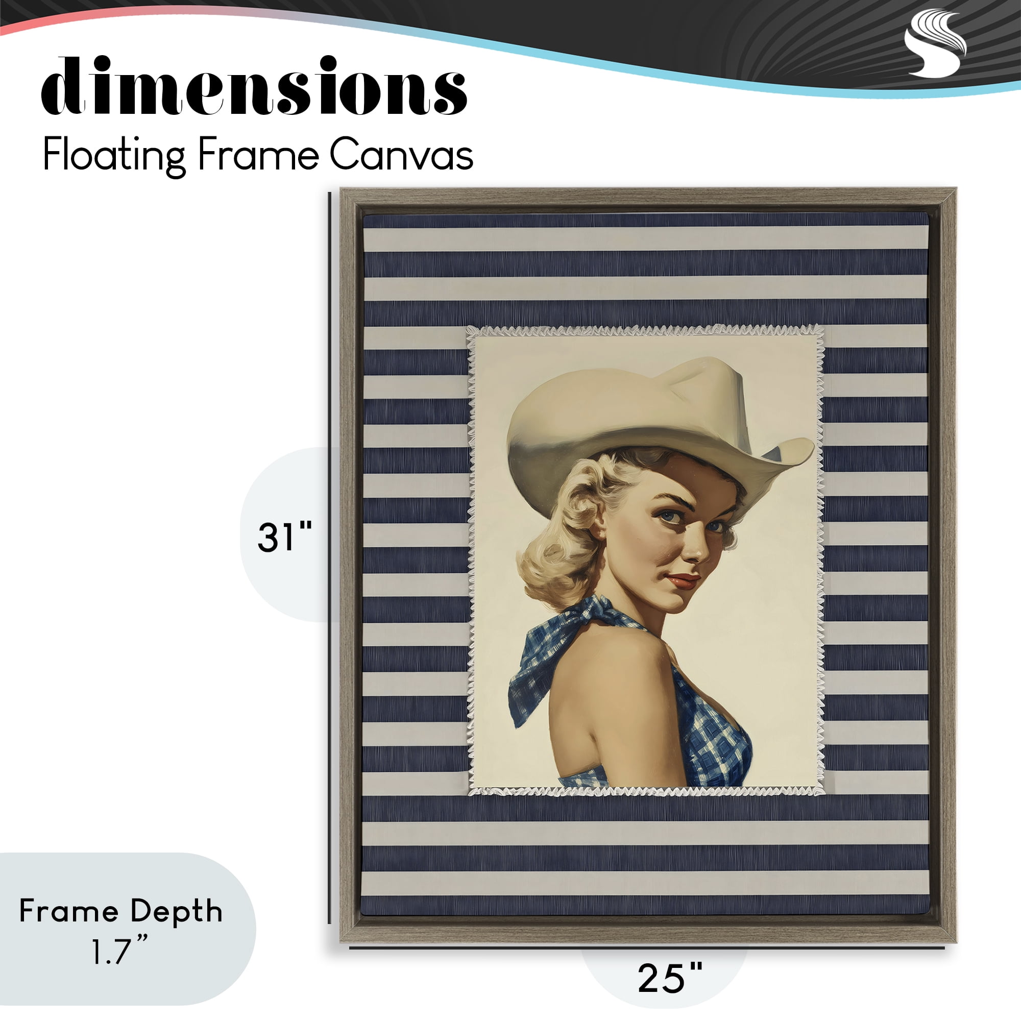 Stupell Industries Retro Cowgirl Stripes Brown Framed Floater Canvas Wall Art, design by Arlington Prints