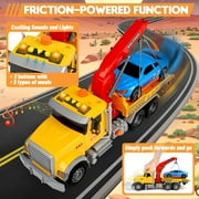 Huge Wave Kids Tow Truck Toys, 15 Large Toddler Car Toys, Transport Truck Crane with Roadster, Lights and Sounds, Birthday Gifts for Boys 3-6 Years