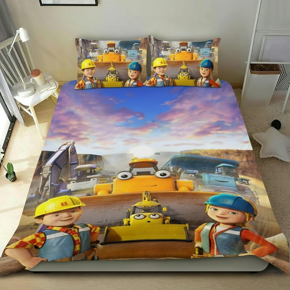 Bob the Builder-themed Bed Sheet Set Three Piece Set Comfortable And Skin Friendly Unique Design Home Decor Gifts For Family Friends fans36x75Inches（90cm*190cm）