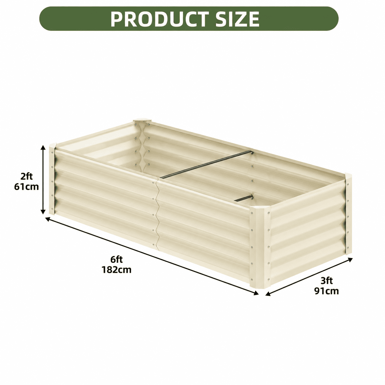 Uforic 6x3x2ft Galvanized Metal Raised Garden Bed Kit, Outdoor Planter Box with Gloves & Support Rod for Vegetables Flowers, Cream White