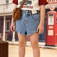 thumbnail image 4 of Liyamei Girls Lightweight Denim Shorts with Button for Summer Size 3-14,Blue, 4 of 6
