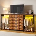 thumbnail image 1 of Commode à 6 Tiroirs avec Dessus en Bois Réversible, Tour de Rangement avec Étagère Suspendue, Éclairage DEL et Station de Recharge, Coffre Organisateur Robuste pour Chambre et Garde-Robe, Déco Blanc Noir Brun, 1 of 7