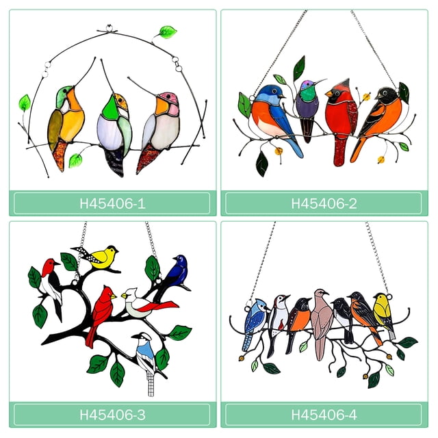 Suncatcher Window Hangings Multicolor Birds on a Wire Birds Stained yeacher Inicio colgante