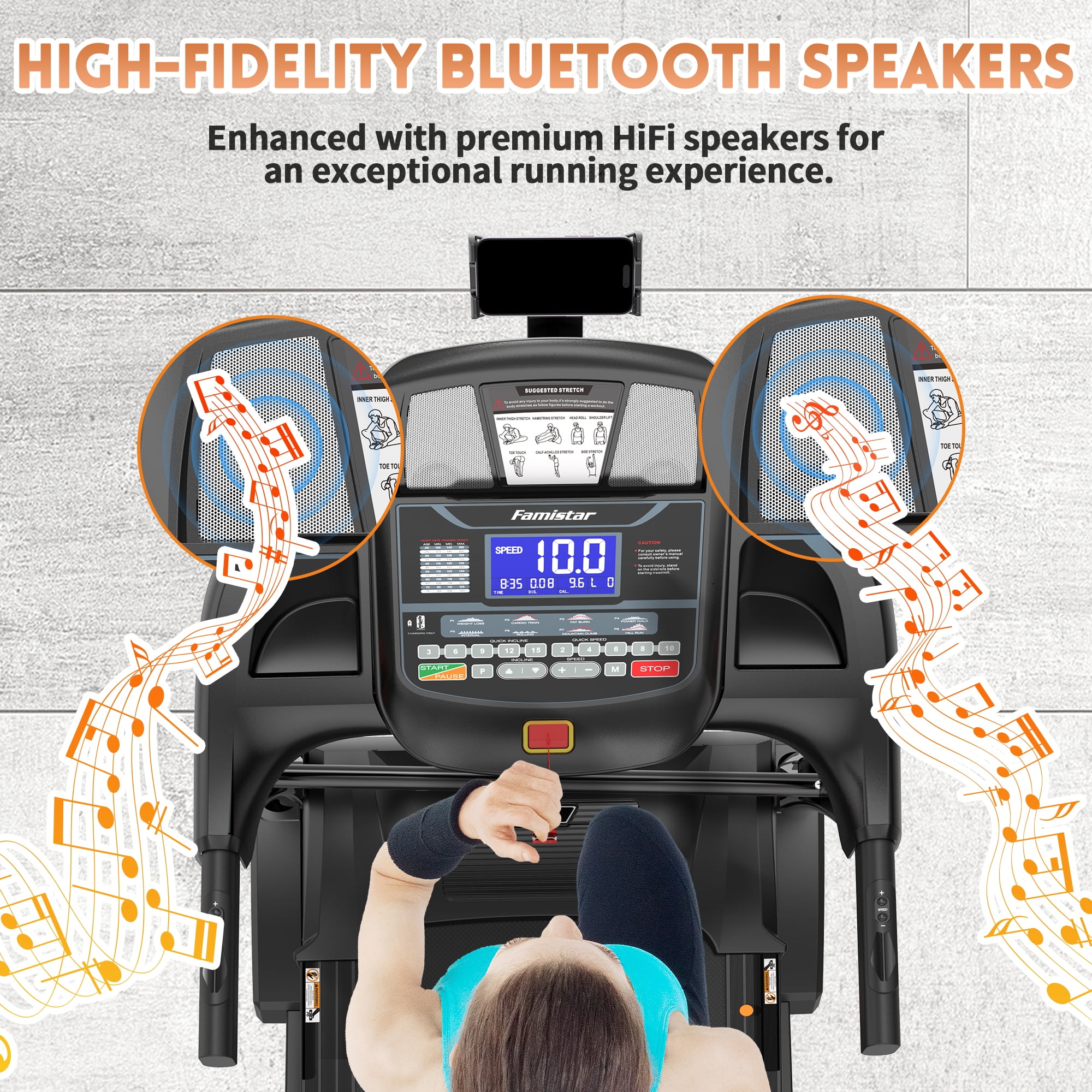4.5HP Treadmill w/ 15 auto Incline, Folding Treadmill with 300lbs Capacity, 10MPH Speed, 64+3+3+1 Programs, App Connection, HiFi Stereo Speakers, Ultra-Wide & Quiet, Running Jogging Machine for Home
