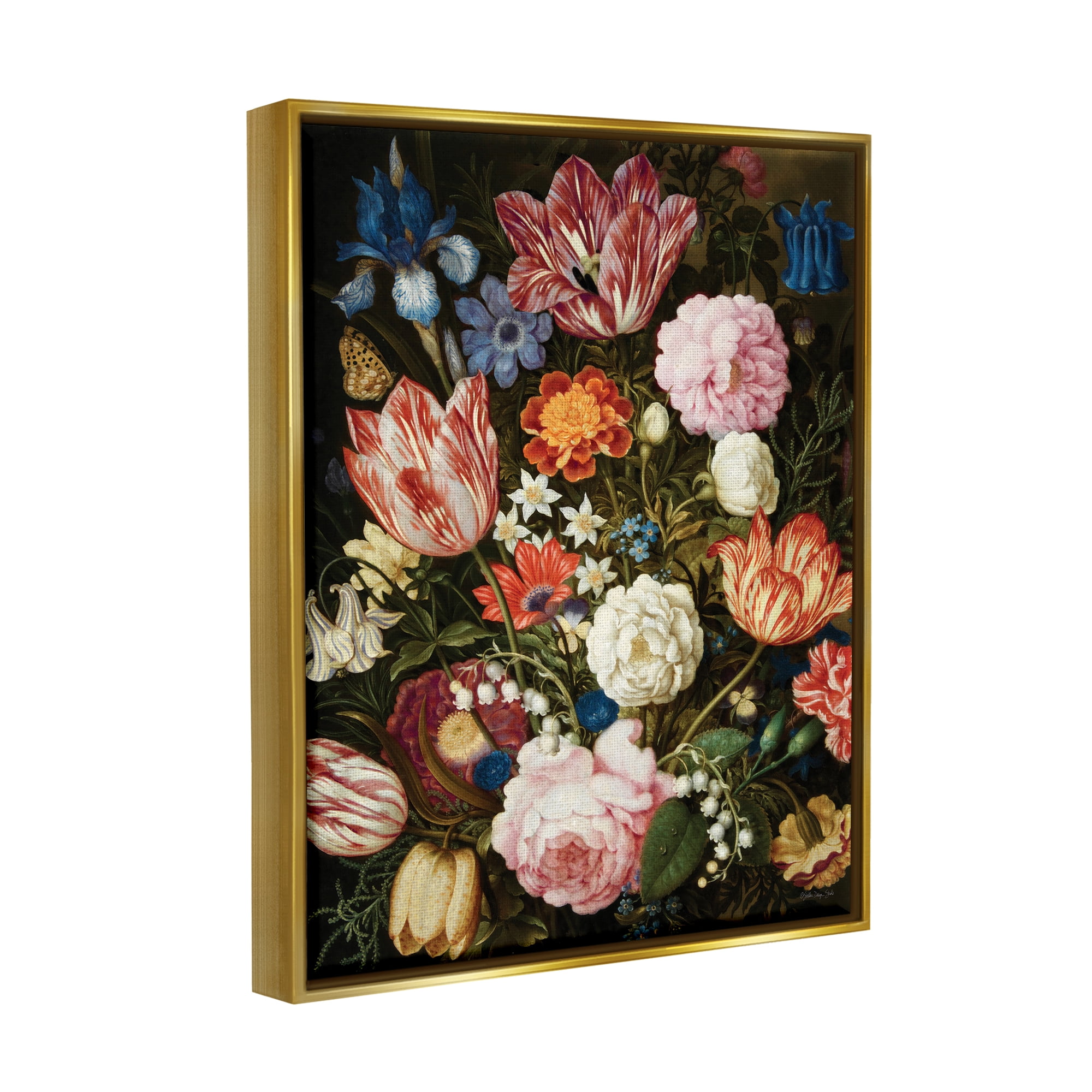 Stupell Industries Mixed Vintage Bouquet Botanical & Floral Painting Gold Floater Framed Art Print Wall Art, 17 x 21