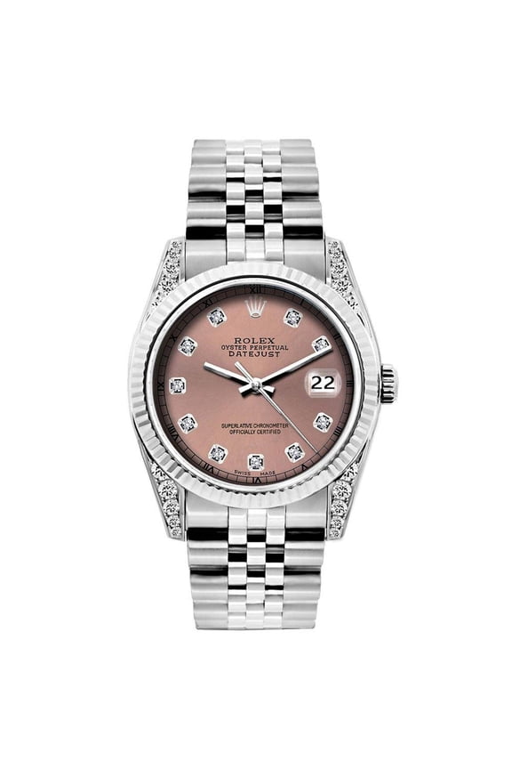 Pre-Owned Rolex Datejust 26MM 6916 Everose Diamond Dial Fluted Bezel Stainless Steel Jubilee Bracelet